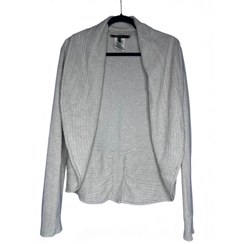 BCBG Womens Heather Gray Lambs Wool Cashmere Cardigan Sz L Quiet Luxury Elevated